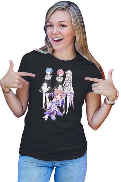 OEM Tricou dama Re zero REM RAM Emilia Felix Cat Waifu Yandere Doki Doki