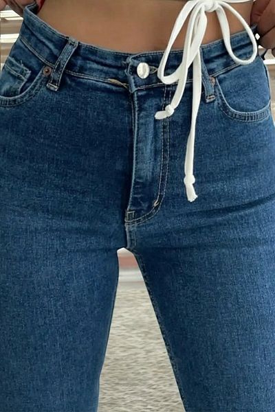 byhaziran butik Adele Medium Blue Spanish Leg High Waist Lycra Women's Jeans