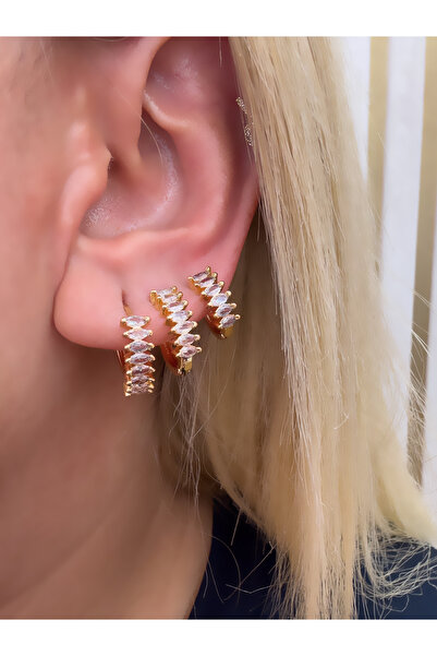 Hicrans Takı TAŞLI HALKA MODEL ÜÇLÜ SET ÇELİK KÜPE