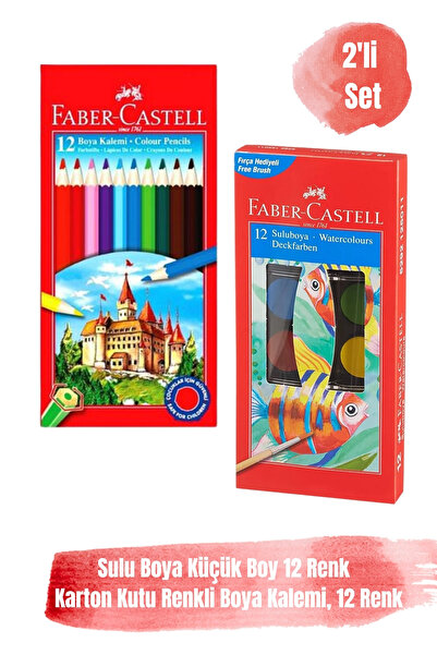 Faber Castell 12 Renk Karton Kutu Kuru Boya Kalemi ve 12 Renk Küçük Boy Sulu ...