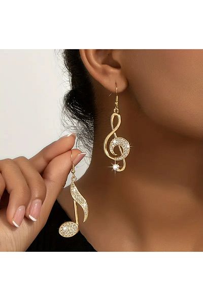 Atılgan Grp Music Left Hand Key and Musical Note Design Zircon Stone Earrings Set