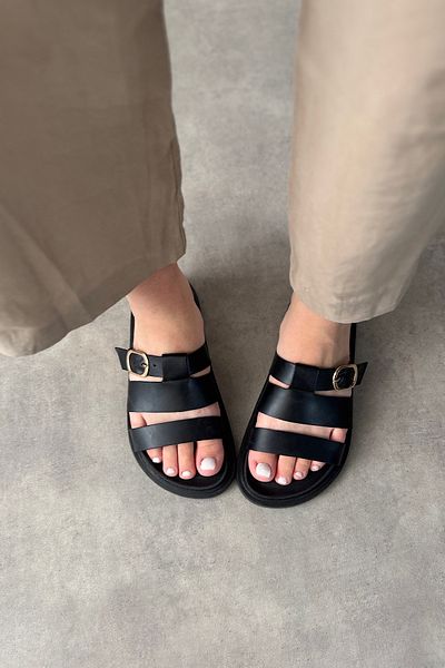 SHOEBELLAS Zena Black Cage Detailed Women's Sandals