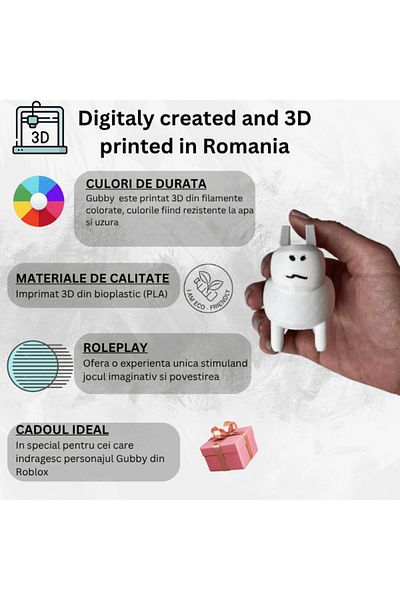 Lulu's Prints Forsaken Gubby figurine, Roblox, white, plastic, 3D printed, 70x45x72 mm