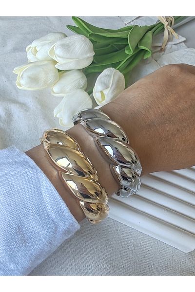 İLKYAZ Accessories Auger Detailed Opening and Closing Handcuff Bracelet