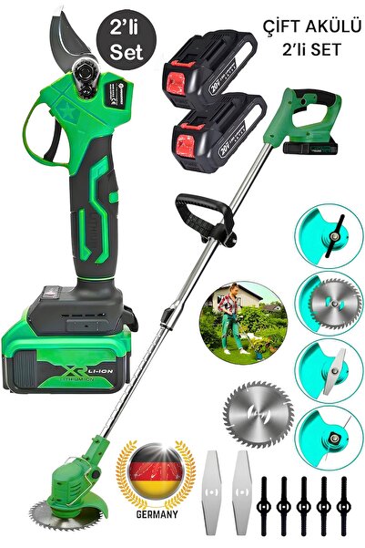 CETHERR GERMAN 910Rn Çift Akülü Şarjlı Ot Çalı Çim Kesme Tırpan 7 Başlıklı-Şa...