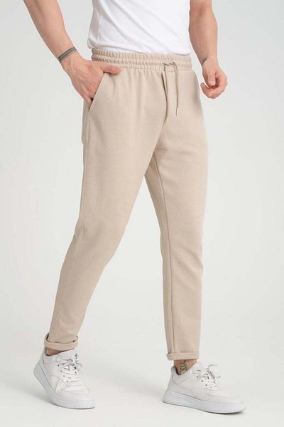 Valiberta Premium Oxford Knitted Regular Fit Double Leg Men's Trousers - Beige