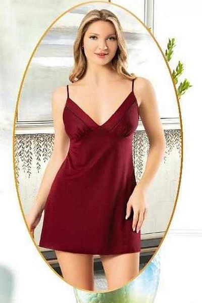 Xses 5025 Women's Burgundy Combed Cotton 4-Piece Shorts Dressing Gown Nightgown Dowry Suit