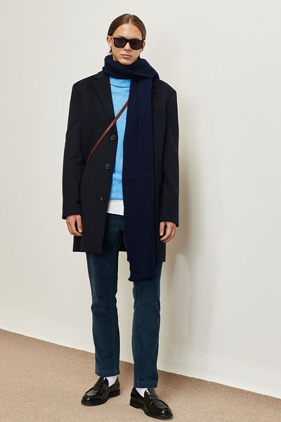 AC&Co / Altınyıldız Classics Marineblauer Standard-Passform-Wollmantel mit normalem Schnitt und Monokragen für Herren