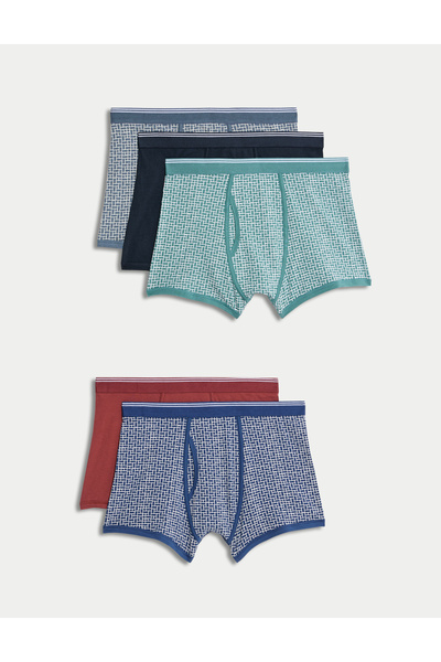 Marks & Spencer 5'li Pamuklu Cool & Fresh™ Desenli Boxer