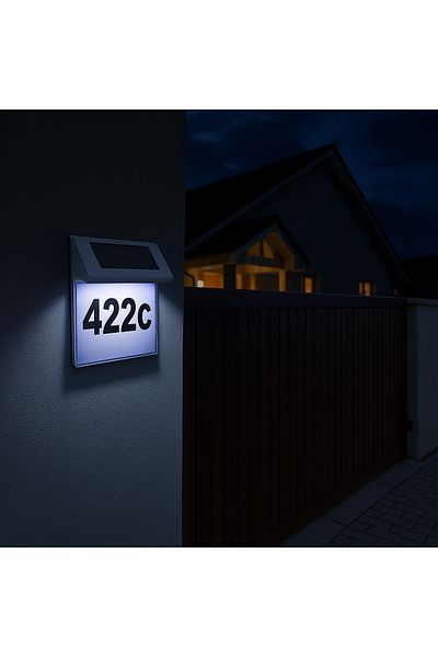 Blasko Numar de Casa cu incarcare solara si Iluminare LED, fabricat din Inox, 4 LED-uri, Rezistent la Intem