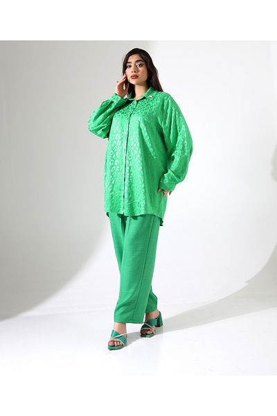 Fi'l Arz Fashion Satin Embroidery Sofia Linen Shirt Suit