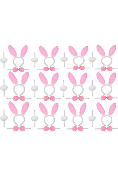 CONAHOME Pink Rabbit Costume Set – Crown Pompom Tail 12 Pack