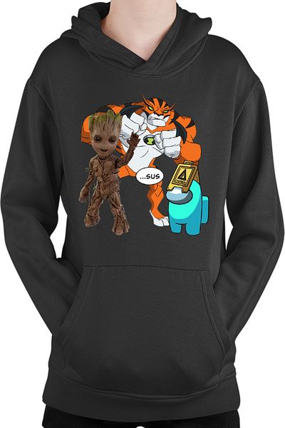 OEM Baby Groot Ben 10 Huge Cat Among Us Kids Hoodie Top
