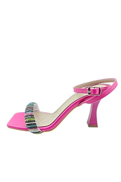 DHN Pembe Klasik Topuklu Renkli Taşlı Yazlık Bilekten Tokalı Küt Burun Kadın ...