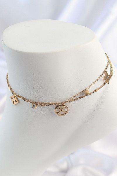 CONAHOME 316L Steel Gold Color 2-Piece Chain Dream Cap Figure Zircon Stone Detail Women's Anklet - Tj-Hh1651