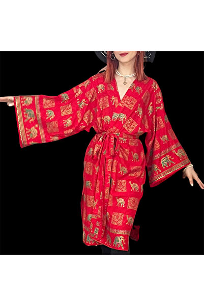LİLA MARE İthal Hint Kumaşlı Handmade Beachwear Yazlık Kimono Standart Bedenl...