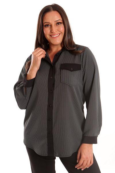 Metpoint Cămașă cu buzunare cu dungi negre Trend42plus Plus Size