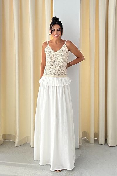 Seda Yalçın Atelier Ecru Lace Garnished Linen Dress