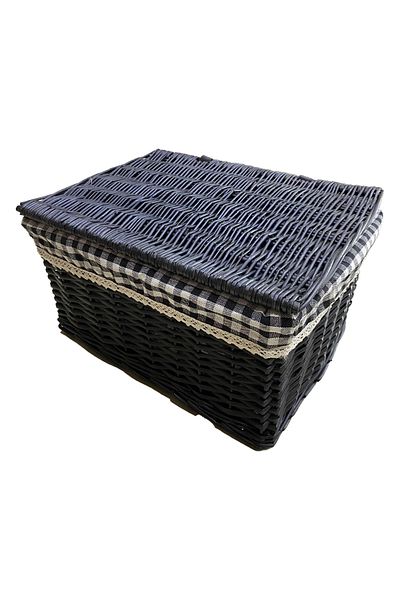 Kosova Black Covered Basket. Rectangular. Byk 40X30X24Cm