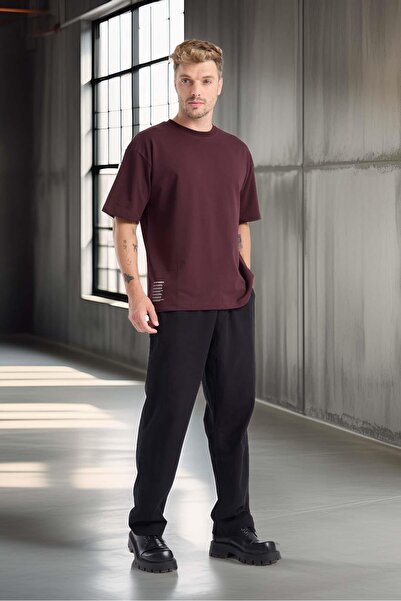 Valiberta Bergman Keten Görünümlü Pamuklu Flamlı Rahat Kalıp Pileli Erkek Pantolon - Siyah