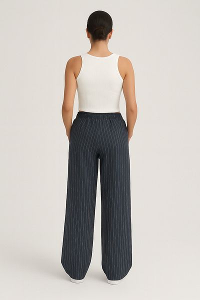 FV Linen Striped Women's Wide Leg Trousers with Pockets
