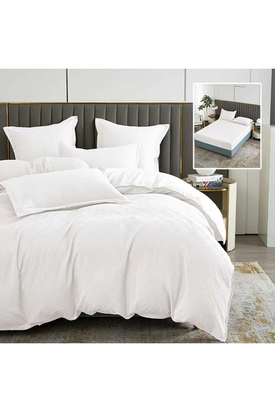 Pucioasa Natur Uni Baroque Bed Linen 6 Pieces With Cover (White)
