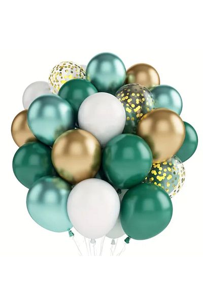Çemrek Süs Parti Green White Gold Chrome Transparent Sequin Balloon Harness Set of 25