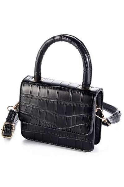 OEM Geantă Micro, piele neagră cu efect de crocodil, 13x5x11 cm