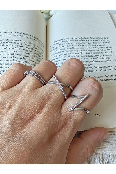 İLKYAZ Accessories Minimum Zircon Stone Steel Ring Set of 3