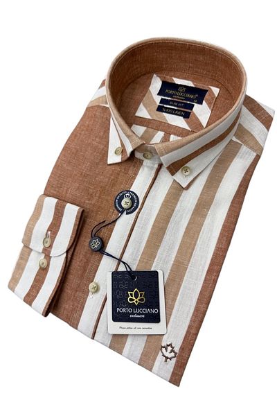 GÖMLEK GALERİSİ Men's Slim Fit Cut Linen Striped Long Sleeve Shirt