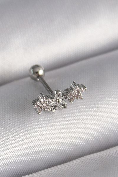 CONAHOME 316L Steel Silver Color Zircon Stone Flower Tragus Piercing - Tj-Pr1247