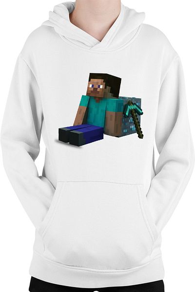 OEM Minecraft Diamond Cube Pickaxe Mining Sit Steve Kids Hoodie
