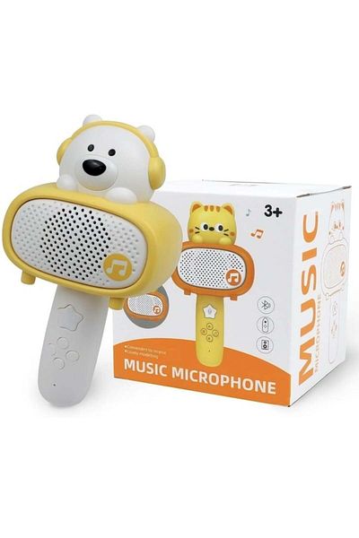 Toy Microfon Bluetooth White Bear pentru copii – Boxă wireless cu efecte sonore și cablu de încărcare