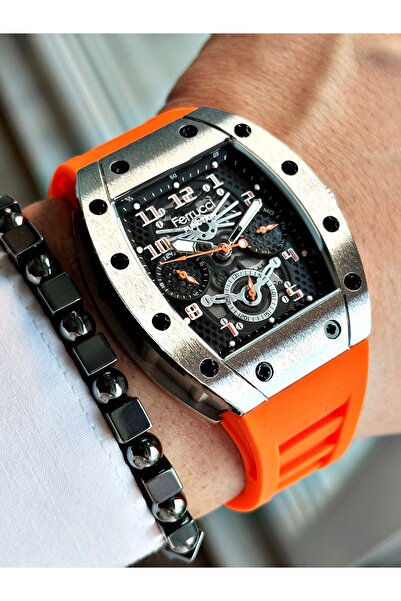 Ferrucci FUNCTION SİYAH KADRANLI KARE TURUNCU SİLİKON ERKEK KOL SAATİ