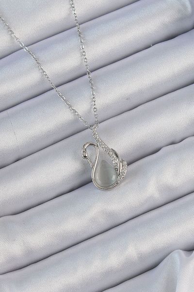 CONAHOME 316L Steel Chain Silver Color Zircon Stone Pearlescent Swan Necklace - Tj-Bko9168