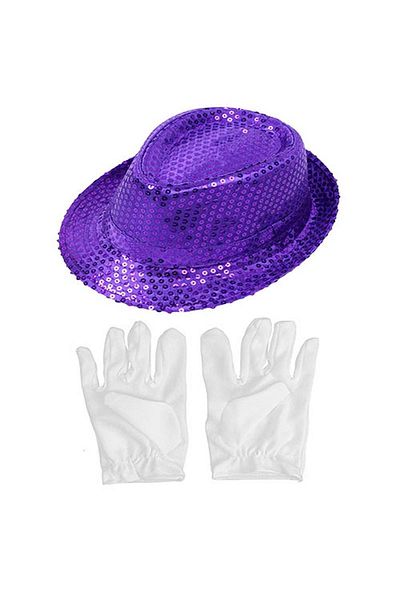 CONAHOME Purple Lilac Color Sequined Children's Hat and White Color Children's Gloves