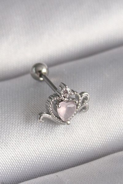 CONAHOME 316L Steel Silver Color Pink Enamel Heart Zircon Stone Detail Tragus Piercing - Tj-Pr1261