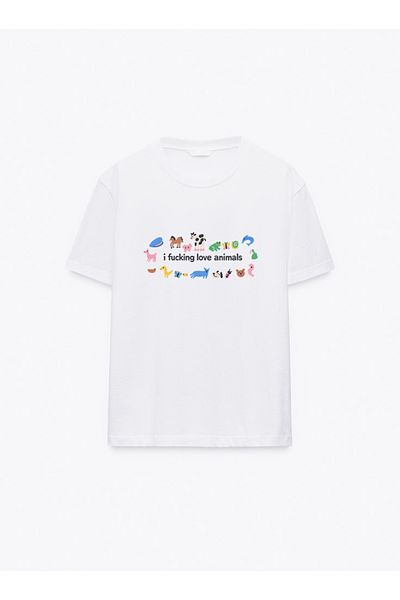 Disante I Fu*King Love Animals Crew Neck Basic Trend Women's T-Shirt