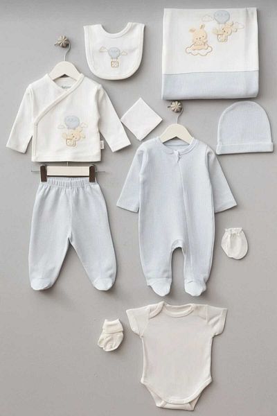 Bebitof Cute Car Patterned 10 Piece Boxed Newborn Hospital Release Bodysuit Set
