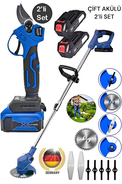 SCHUTZENGER 910Rn Çift Akülü Şarjlı Ot Çalı Çim Kesme Tırpan 7 Başlıklı-Şarjl...