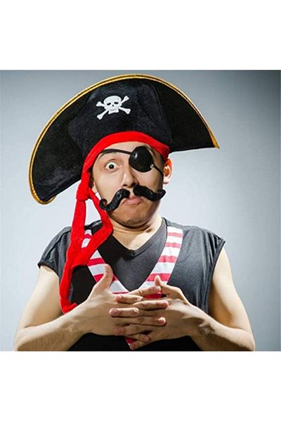 CONAHOME Adult Size Fabric Pirate Hat and Plastic Pirate Eye Mask