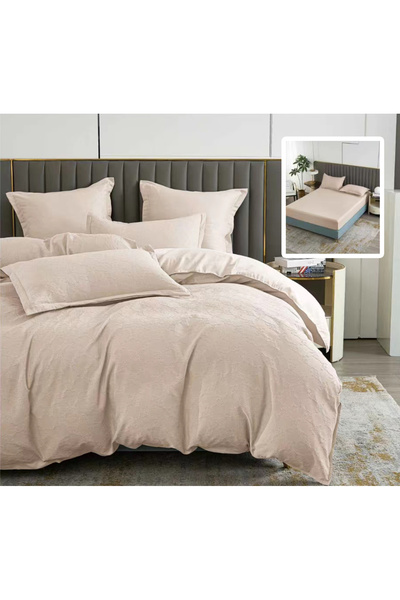 Pucioasa Natur Uni Baroque Bed Linen 6 Pieces With Cover (Beige)