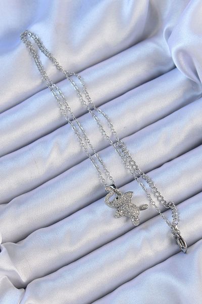 CONAHOME 316L Steel Chain Silver Color Zircon Stone Elephant Necklace - Tj-Bko9092