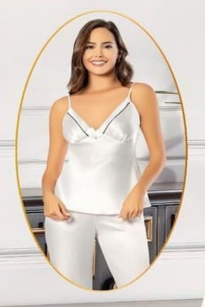 Xses 2101 Women's Ecru Satin Pajama Set with Dressing Gown