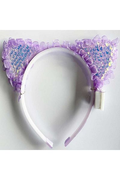 CONAHOME Purple Sequined Cat Ear Crown with Lace Edges and Led Lights 17X19 cm