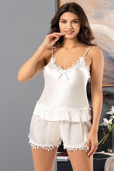 Xses 2164 Women's Ecru Dowry Satin 2-Piece Shorts Set