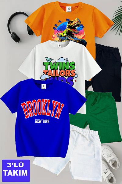 twins tailors Printed 3 Pcs Summer T-Shirt-Shorts Children's Set
