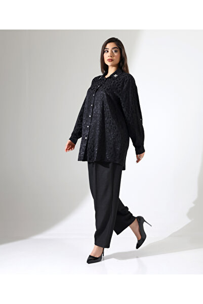 Fi'l Arz Fashion Satin Embroidery Sofia Linen Shirt Suit