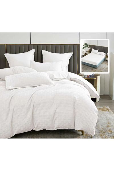 Pucioasa Natur Uni Stripe Bed Linen 6 Pieces With Cover (White)