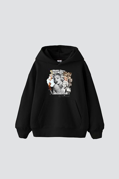 Bak Moda Marilyn Monroe Printed Oversize Women's Black Hoodie